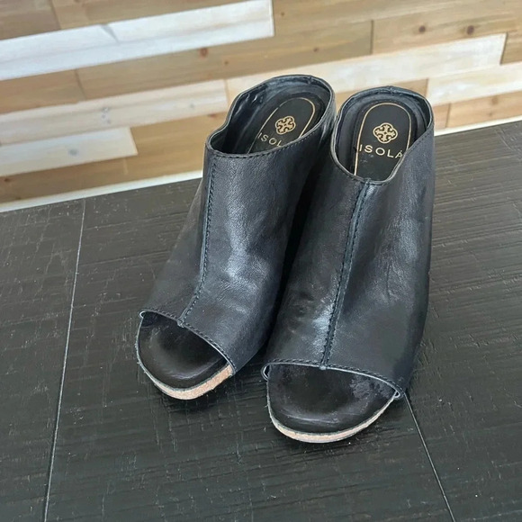 Isola Leather Block Heel Open Toe Slip On Heels SZ 7 - Picture 2 of 6